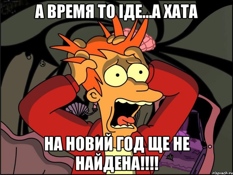 а время то іде...а хата на Новий год ще не найдена!!!!, Мем Фрай в панике