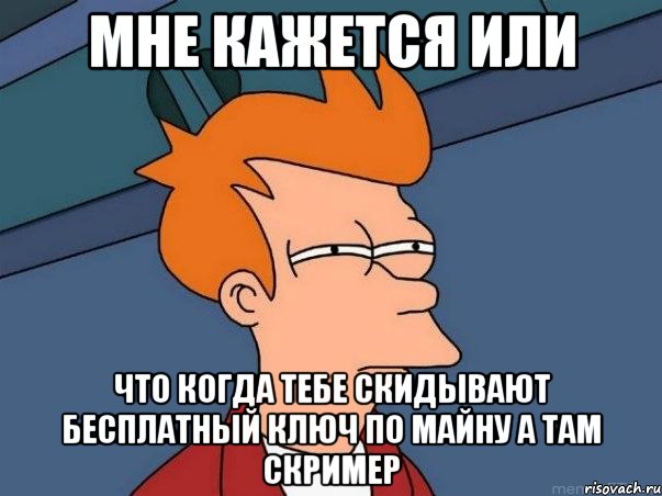 мне кажется или что когда тебе скидывают бесплатный ключ по майну а там скример, Мем  Фрай (мне кажется или)