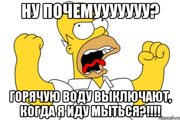 Ну почемууууууу? Горячую воду выключают, когда я иду мыться?!!!!, Мем Разъяренный Гомер