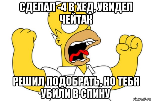 Сделал -4 в хед, увидел чейтак Решил подобрать, но тебя убили в спину, Мем Разъяренный Гомер