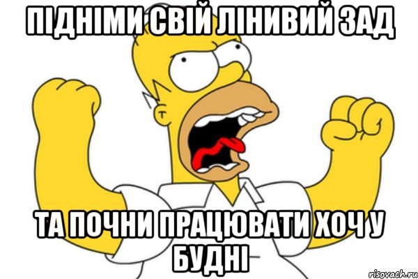 підніми свій лінивий зад та почни працювати хоч у будні, Мем Разъяренный Гомер