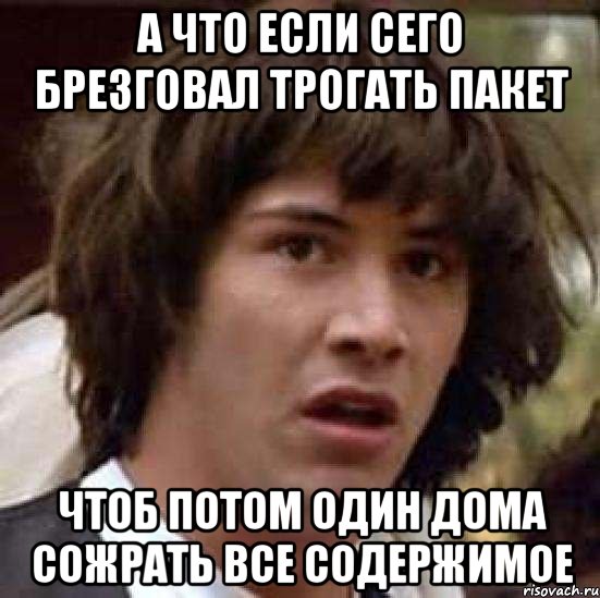 а что если сего брезговал трогать пакет чтоб потом один дома сожрать все содержимое, Мем А что если (Киану Ривз)