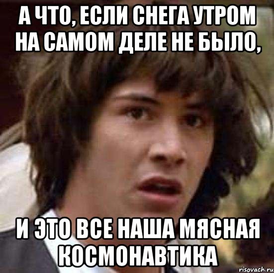 А что, если снега утром на самом деле не было, и это все наша мясная космонавтика, Мем А что если (Киану Ривз)