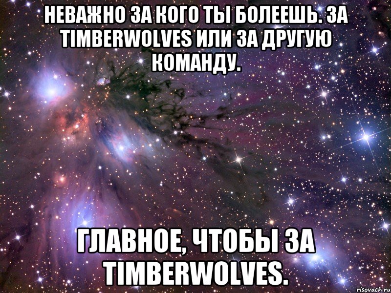 НЕВАЖНО ЗА КОГО ТЫ БОЛЕЕШЬ. ЗА TIMBERWOLVES ИЛИ ЗА ДРУГУЮ КОМАНДУ. ГЛАВНОЕ, ЧТОБЫ ЗА TIMBERWOLVES., Мем Космос