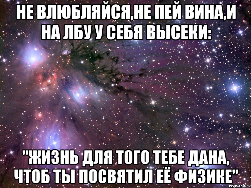 Не влюбляйся,не пей вина,и на лбу у себя высеки: "Жизнь для того тебе дана, чтоб ты посвятил её физике", Мем Космос