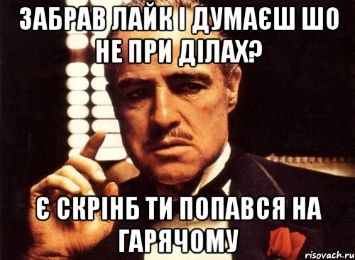 ЗАБРАВ ЛАЙК І ДУМАЄШ ШО НЕ ПРИ ДІЛАХ? Є СКРІНБ ТИ ПОПАВСЯ НА ГАРЯЧОМУ, Мем крестный отец