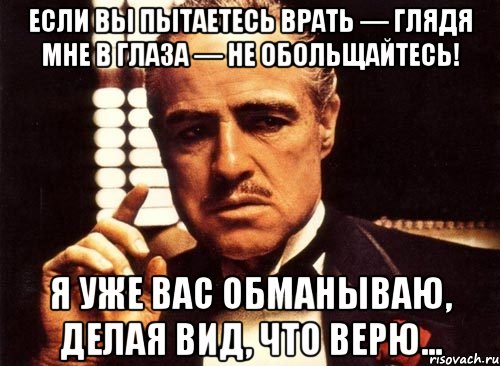 Если вы пытаетесь врать — глядя мне в глаза — не обольщайтесь! Я уже вас обманываю, делая вид, что верю..., Мем крестный отец