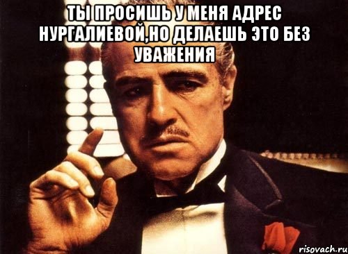 Ты просишь у меня адрес нургалиевой,но делаешь это без уважения , Мем крестный отец