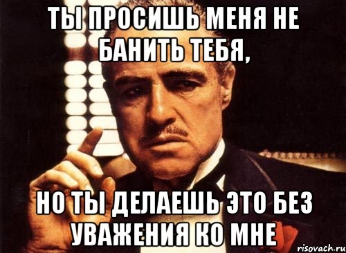 Ты просишь меня не банить тебя, но ты делаешь это без уважения ко мне, Мем крестный отец