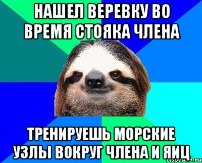 нашел веревку во время стояка члена тренируешь морские узлы вокруг члена и яиц, Мем Ленивец