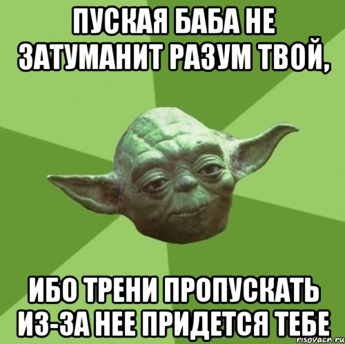 пуская баба не затуманит разум твой, ибо трени пропускать из-за нее придется тебе, Мем Мастер Йода