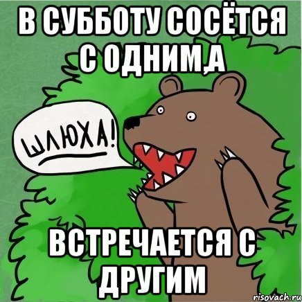 в субботу сосётся с одним,а встречается с другим, Мем Медведь в кустах