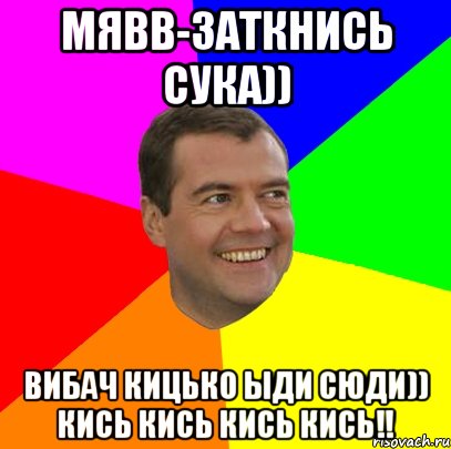 мявв-заткнись сука)) вибач кицько ыди сюди)) кись кись кись кись!!