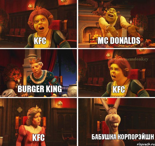 Kfc Mc donalds Burger king Kfc Kfc Бабушка корпорэйшн, Комикс  Шрек Фиона Гарольд Осел