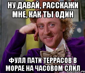 ну давай, расскажи мне, как ты один фулл пати террасов в морае на часовом слил, Мем мое лицо