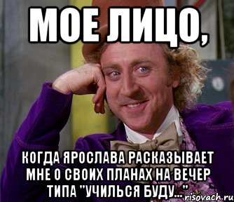 мое лицо, когда ярослава расказывает мне о своих планах на вечер типа "училься буду...", Мем мое лицо