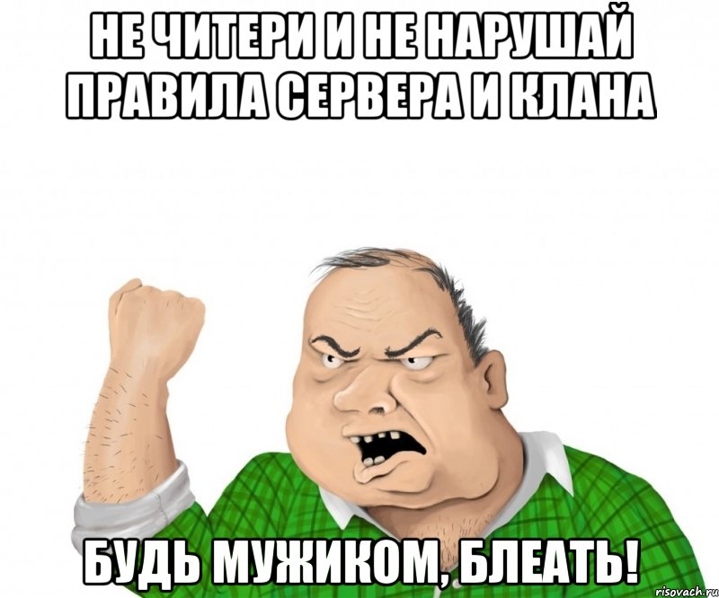 не читери и не нарушай правила сервера и клана будь мужиком, блеать!, Мем мужик