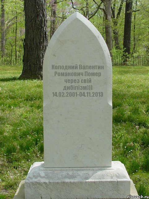 Колодний Валентин Романович Помер через свій дибілізм))) 14.02.2001-04.11.2013, Комикс  Надгробие