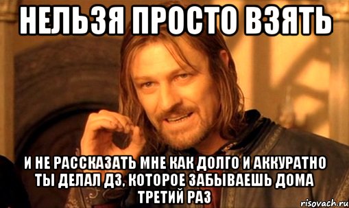 нельзя просто взять и не рассказать мне как долго и аккуратно ты делал дз, которое забываешь дома третий раз, Мем Нельзя просто так взять и (Боромир мем)