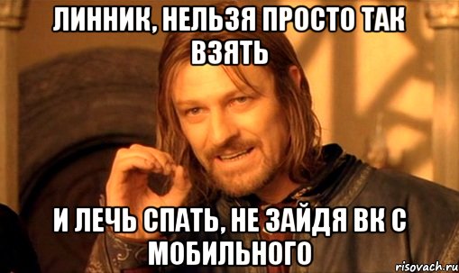 линник, нельзя просто так взять и лечь спать, не зайдя вк с мобильного, Мем Нельзя просто так взять и (Боромир мем)