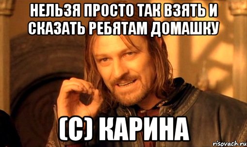 нельзя просто так взять и сказать ребятам домашку (с) карина, Мем Нельзя просто так взять и (Боромир мем)