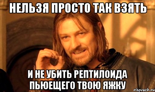 Нельзя просто так взять и не убить рептилоида пьюещего твою яжку, Мем Нельзя просто так взять и (Боромир мем)