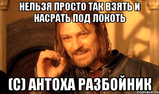 Нельзя просто так взять и насрать под локоть (с) Антоха разбойник, Мем Нельзя просто так взять и (Боромир мем)