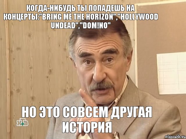 Когда-нибудь ты попадешь на концерты:"Bring Me The Horizon","Hollywood Undead","Dom!No" Но это совсем другая история, Мем Каневский (Но это уже совсем другая история)