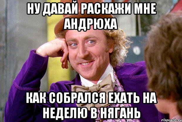 ну давай раскажи мне андрюха как собрался ехать на неделю в нягань, Мем Ну давай расскажи (Вилли Вонка)