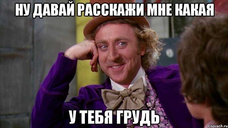 ну давай расскажи мне какая у тебя грудь, Мем Ну давай расскажи (Вилли Вонка)