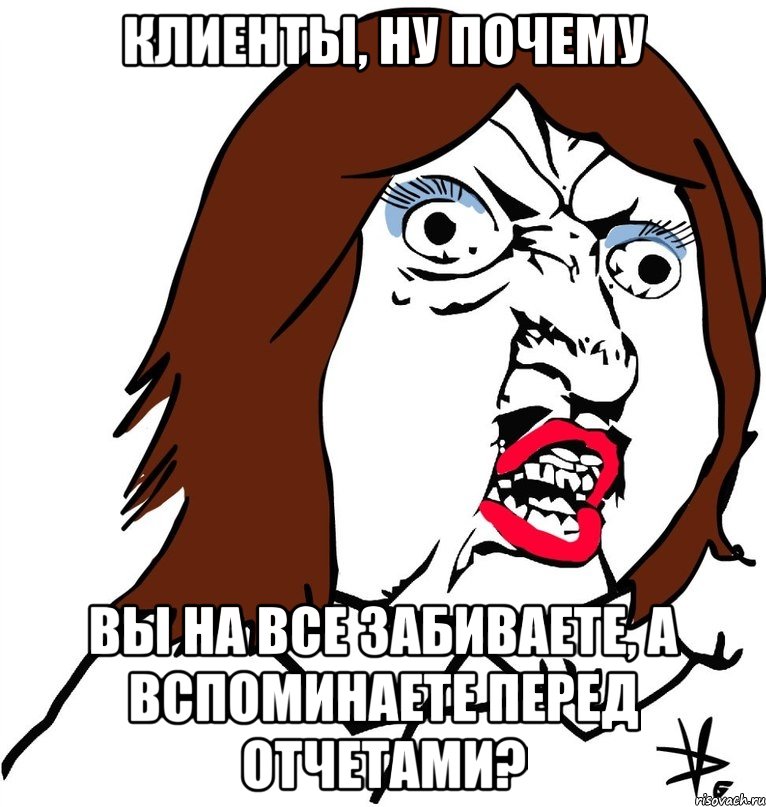 Клиенты, ну почему вы на все забиваете, а вспоминаете перед отчетами?, Мем Ну почему (девушка)