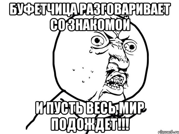 буфетчица разговаривает со знакомой и пусть весь мир подождет!!!, Мем Ну почему (белый фон)