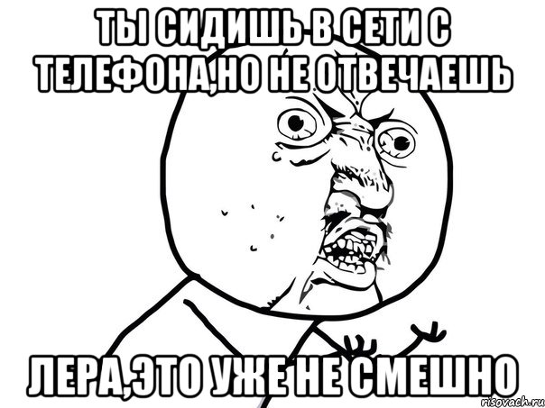 ты сидишь в сети с телефона,но не отвечаешь лера,это уже не смешно, Мем Ну почему (белый фон)