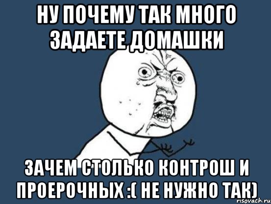 ну почему так много задаете домашки зачем столько контрош и проерочных :( не нужно так), Мем Ну почему