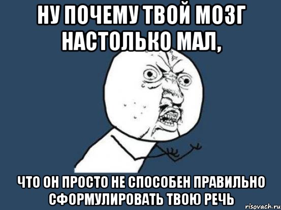 Ну почему твой мозг настолько мал, Что он просто не способен правильно сформулировать твою речь, Мем Ну почему