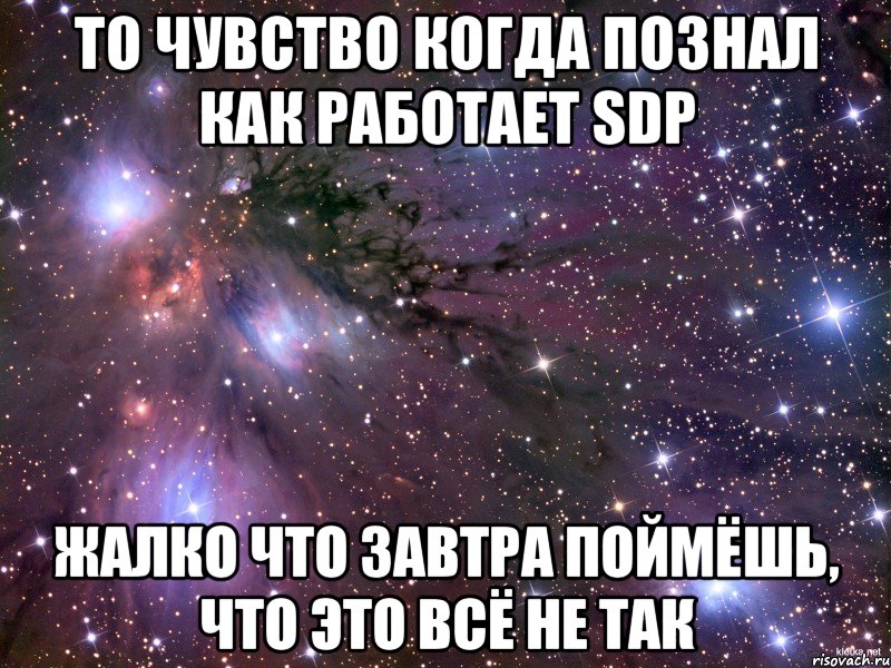 то чувство когда познал как работает sdp жалко что завтра поймёшь, что это всё не так, Мем Космос