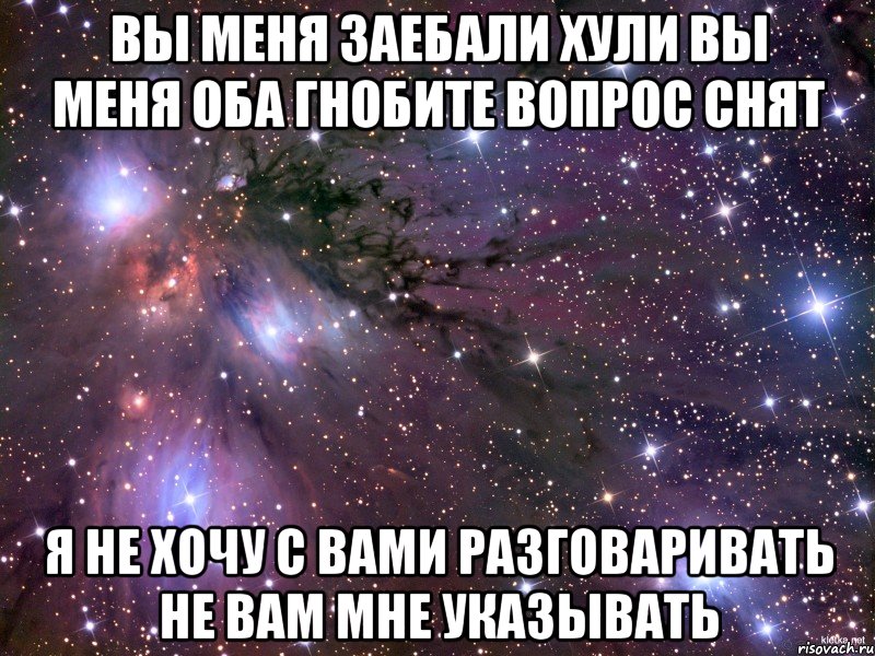 вы меня заебали хули вы меня оба гнобите вопрос снят Я не хочу с вами разговаривать не вам мне указывать, Мем Космос