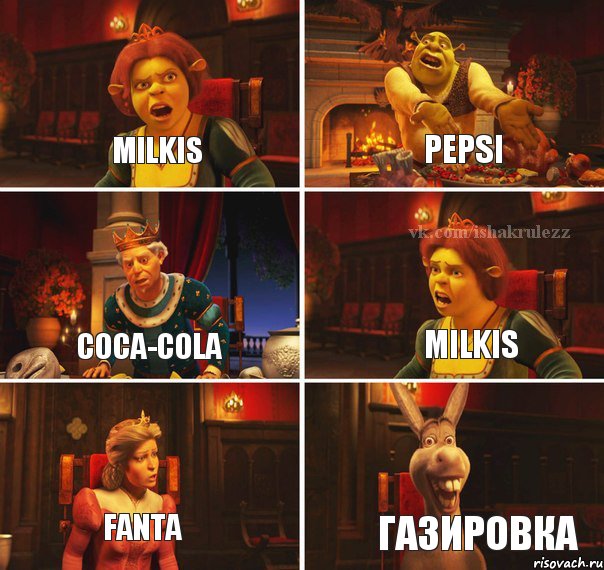 Milkis Pepsi Coca-Cola Milkis Fanta Газировка, Комикс  Шрек Фиона Гарольд Осел