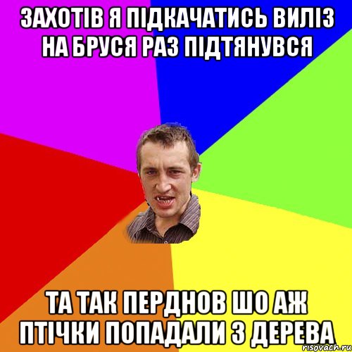 захотів я підкачатись виліз на бруся раз підтянувся та так перднов шо аж птічки попадали з дерева, Мем Чоткий паца