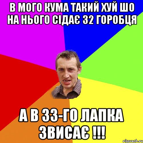 в мого кума такий хуй шо на нього сідає 32 горобця а в 33-го лапка звисає !!!, Мем Чоткий паца