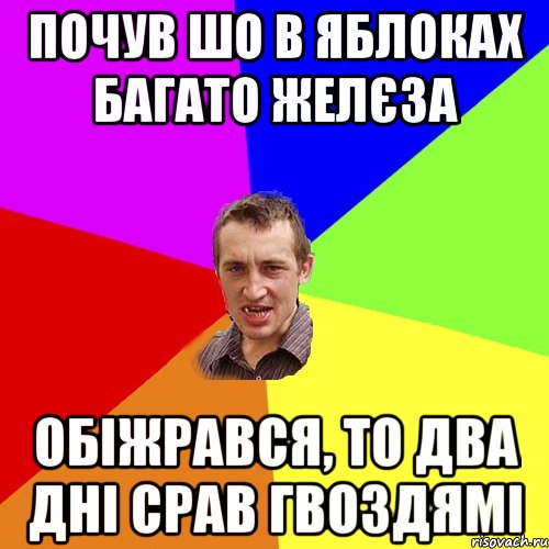 почув шо в яблоках багато желєза обіжрався, то два дні срав гвоздямі, Мем Чоткий паца