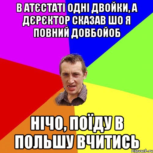 в атєстаті одні двойки, а дєрєктор сказав шо я повний довбойоб нічо, поїду в польшу вчитись, Мем Чоткий паца