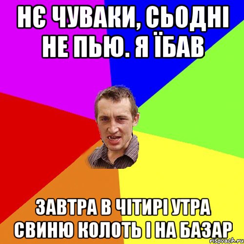 нє чуваки, сьодні не пью. я їбав завтра в чітирі утра свиню колоть і на базар, Мем Чоткий паца