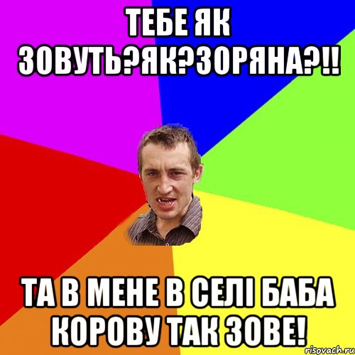 тебе як зовуть?як?зоряна?!! та в мене в селі баба корову так зове!, Мем Чоткий паца