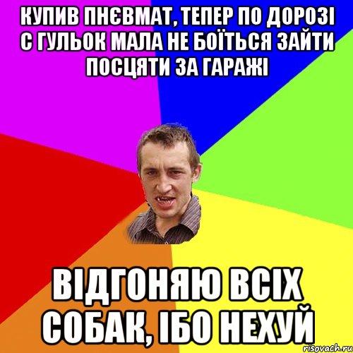 купив пнєвмат, тепер по дорозі с гульок мала не боЇться зайти посцяти за гаражі відгоняю всіх собак, ібо нехуй, Мем Чоткий паца