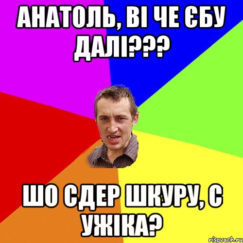 Анатоль, ві че єбу далі??? Шо сдер шкуру, с ужіка?, Мем Чоткий паца