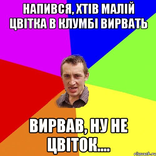 НАПИВСЯ, ХТІВ МАЛІЙ ЦВІТКА В КЛУМБІ ВИРВАТЬ ВИРВАВ, НУ НЕ ЦВІТОК...., Мем Чоткий паца