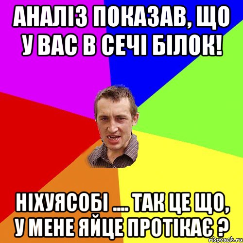 Аналіз показав, що у вас в сечі білок! Ніхуясобі .... так це що, у мене яйце протікає ?, Мем Чоткий паца