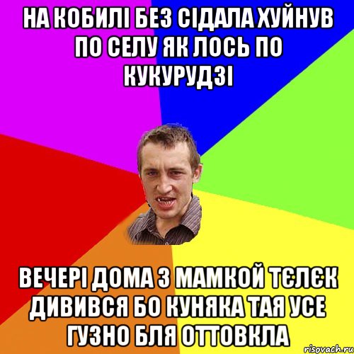 на кобилі без сідала хуйнув по селу як лось по кукурудзі вечері дома з мамкой тєлєк дивився бо куняка тая усе гузно бля оттовкла, Мем Чоткий паца