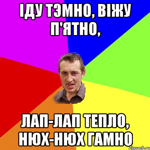 іду тэмно, віжу п'ятно, лап-лап тепло, нюх-нюх гамно, Мем Чоткий паца